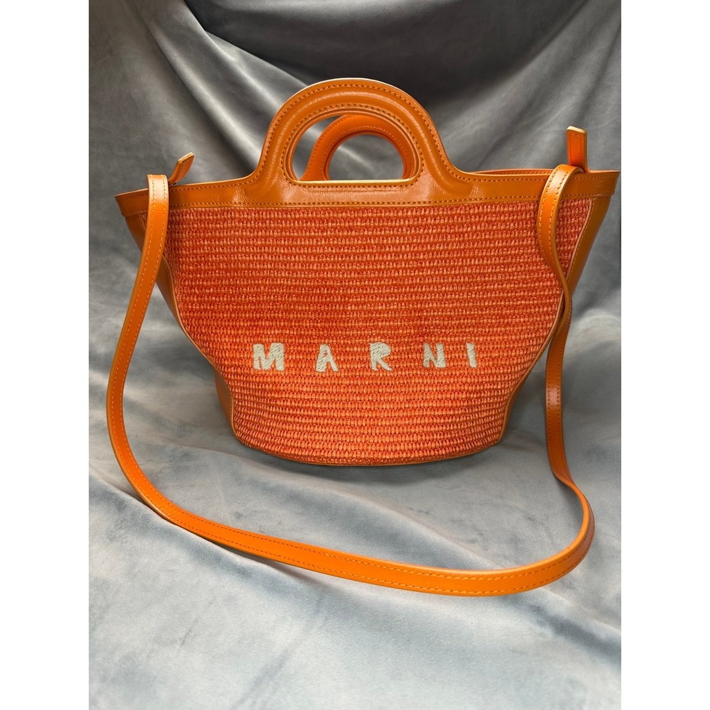 Marni Tropicalia Basket bag 2WAY‎ Shoulder Orange Raffia Leather Tote Used